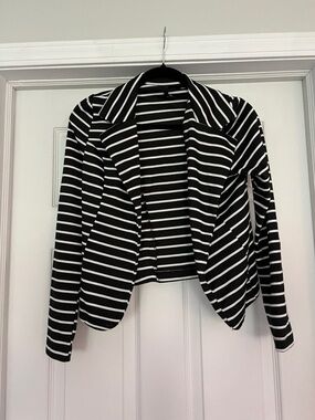 Love Culture Black and White Striped Open Front Blazer